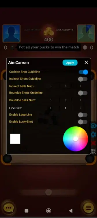 aim carrom mod adjust line length